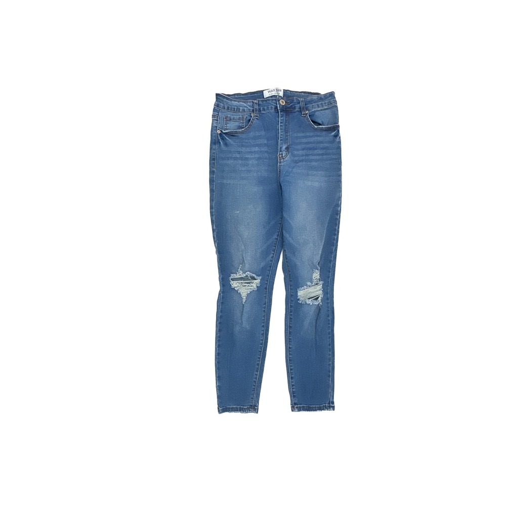 Wax Jean Ankle Skinny Jeans Womens 11 Medium Blue Distressed Ripped High Rise